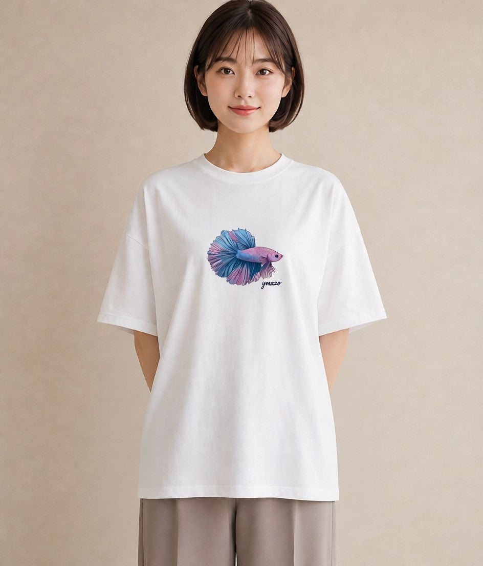 プリントTシャツ レディース 熱帯魚 海の生き物 海 イラスト アート風 ホワイトデー 春服 白T YMAZO