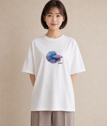 プリントTシャツ レディース 熱帯魚 海の生き物 海 イラスト アート風 ホワイトデー 春服 白T YMAZO