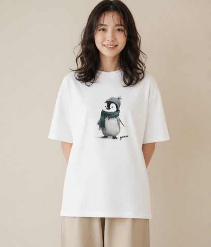 プリントTシャツ レディース コウテイペンギン 動物 アニマル イラスト ユニーク 親子 20代 白T YMAZO