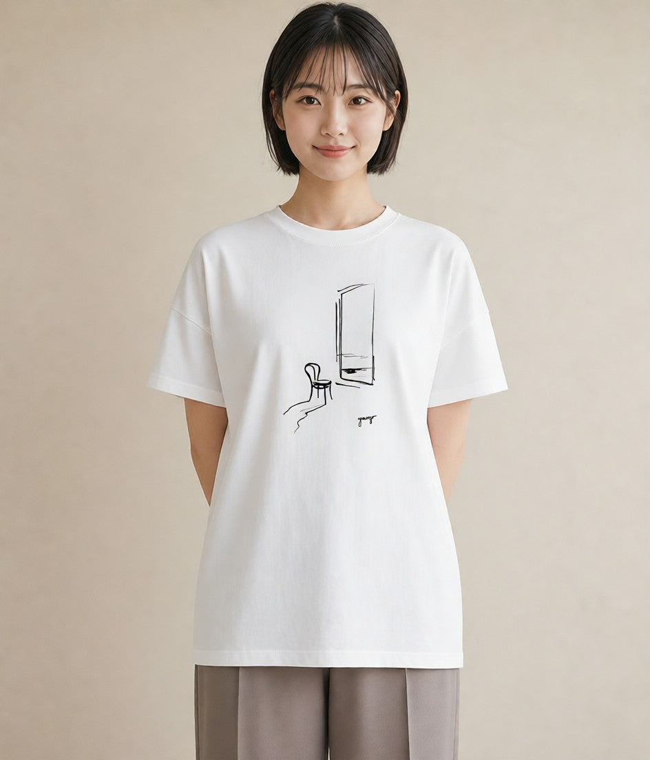 Tシャツ レディース 雨上がりのベンチ ベンチ ナチュラル アンティーク イラスト 水彩風 ルームウェア ギフト 白T YMAZO