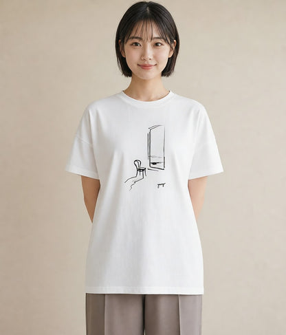 Tシャツ レディース 雨上がりのベンチ ベンチ ナチュラル アンティーク イラスト 水彩風 ルームウェア ギフト 白T YMAZO