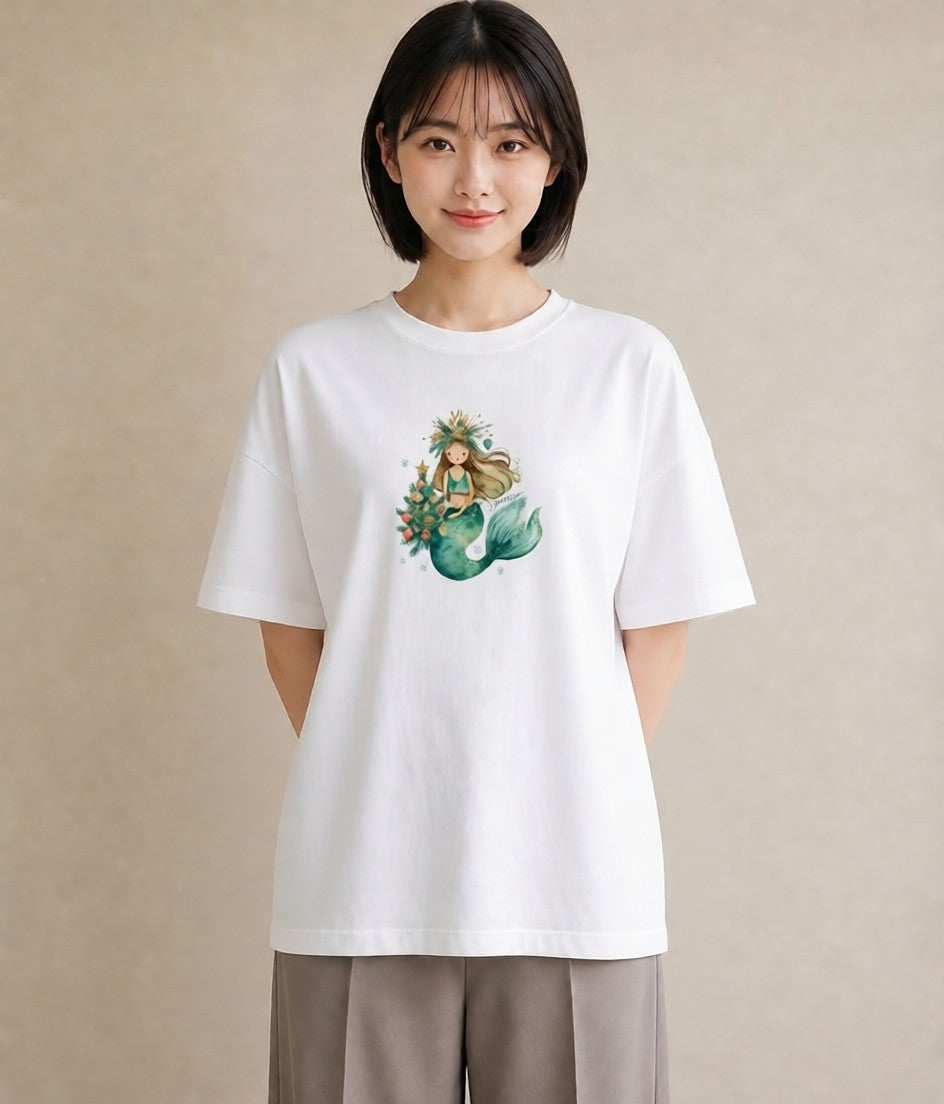 プリントTシャツ レディース 人魚 海の生き物 海 イラスト 個性的 通学 誕生日プレゼント 白T YMAZO
