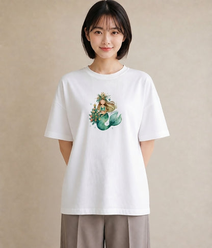 プリントTシャツ レディース 人魚 海の生き物 海 イラスト 個性的 通学 誕生日プレゼント 白T YMAZO