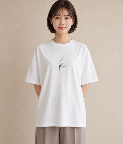 Tシャツ レディース 扇子 そよ風 ナチュラル アンティーク イラスト アート風 女性 旅行用 白T YMAZO