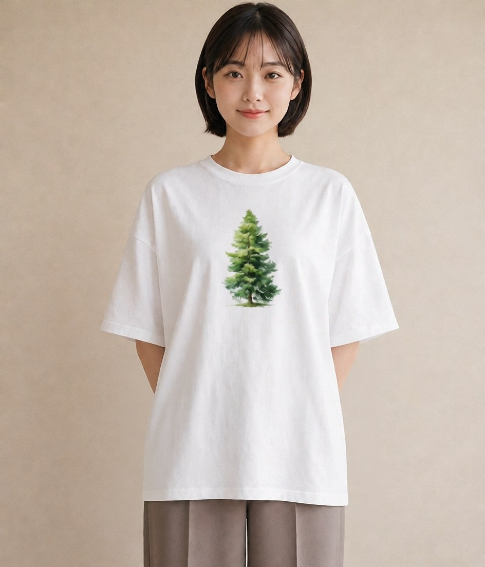 グラフィックTシャツ レディース 木 植物 ボタニカル イラスト きれいめカジュアル ラフ レイヤード 白T YMAZO