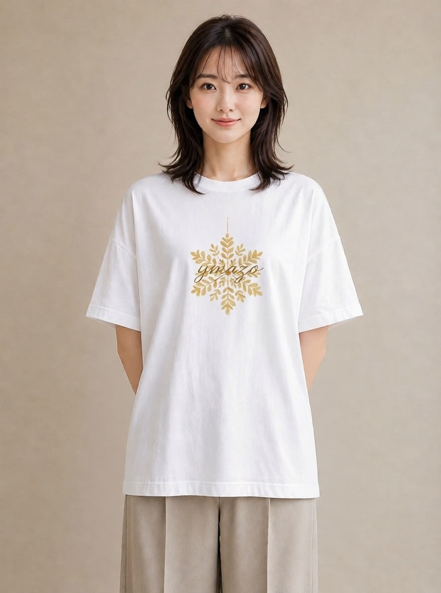 Tシャツ レディース 雪の結晶 星空 宇宙 イラスト 旅行コーデ ママ カフェ服 白T YMAZO