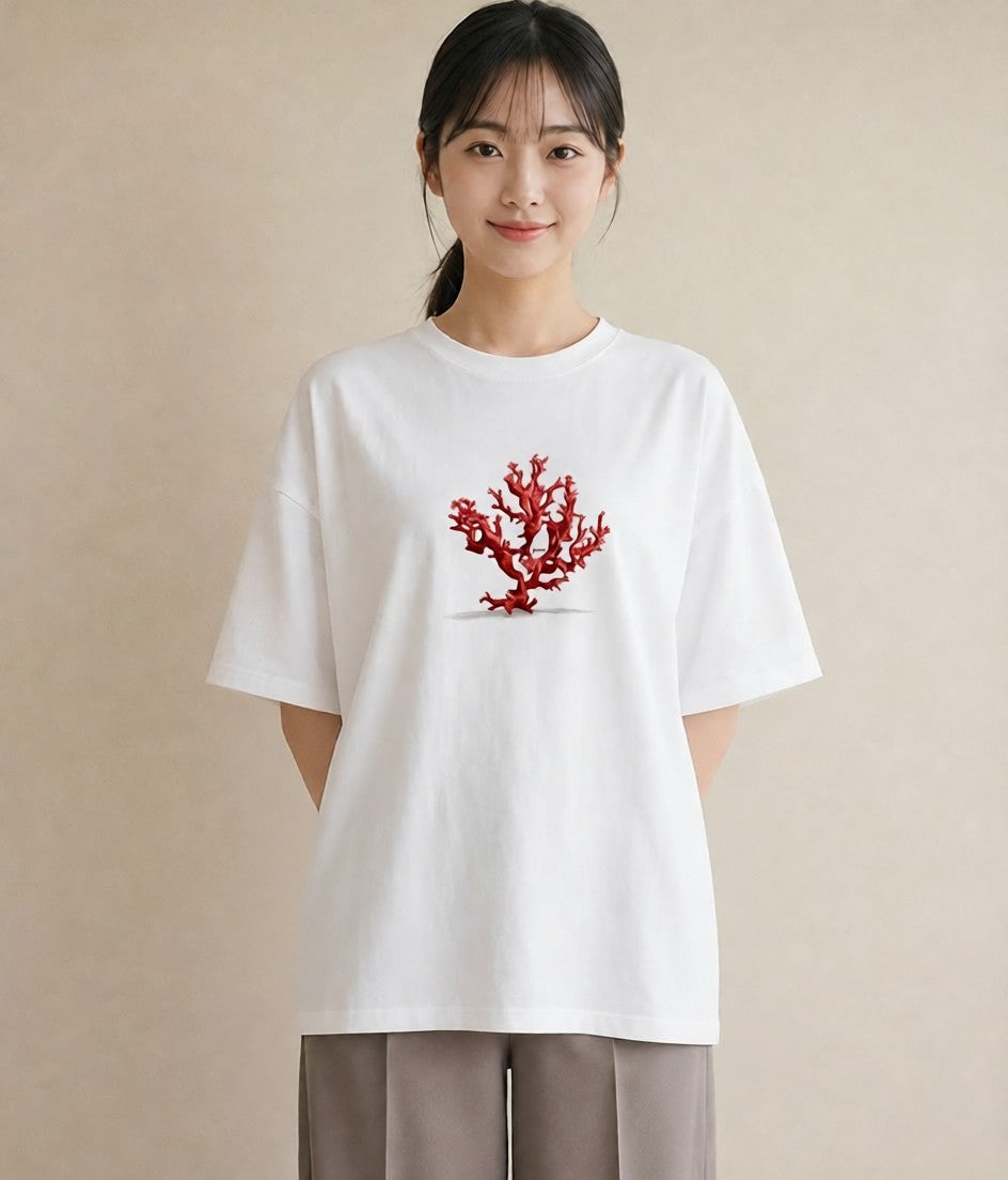 グラフィックTシャツ レディース サンゴ 海の生き物 海 イラスト こなれ感 母の日 ビーチ 白T YMAZO