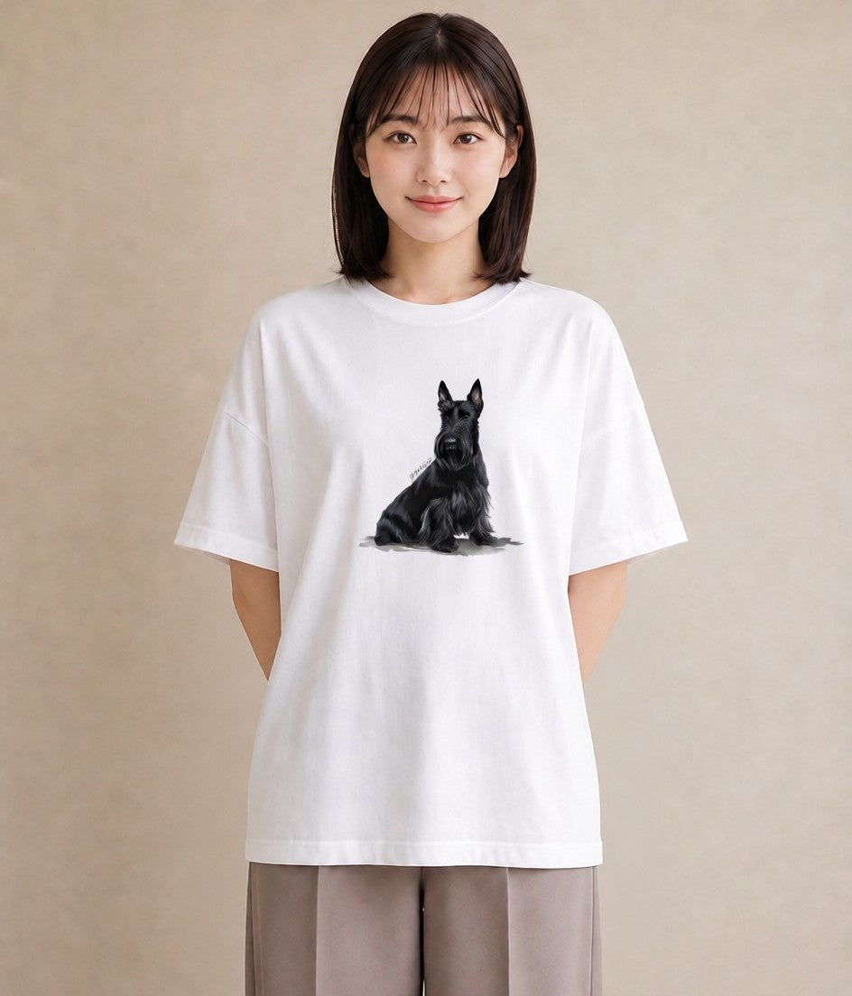 Tシャツ レディース ミニチュアシュナウザー 犬 いぬ イラスト きれいめカジュアル 散歩 お出かけ 白T YMAZO