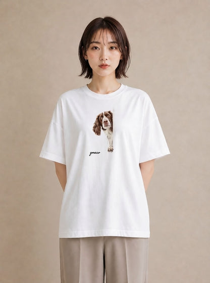 半袖Tシャツ レディース 犬 いぬ イラスト 手描き風 散歩 お出かけ 白T YMAZO