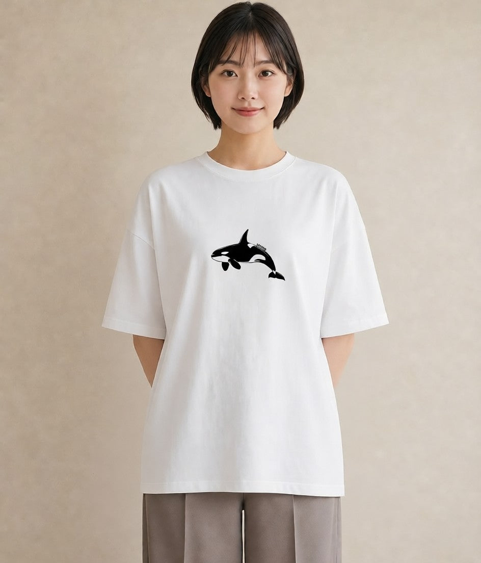 グラフィックTシャツ レディース シャチ 海の生き物 海 イラスト 韓国風 週末コーデ 敬老の日 白T YMAZO