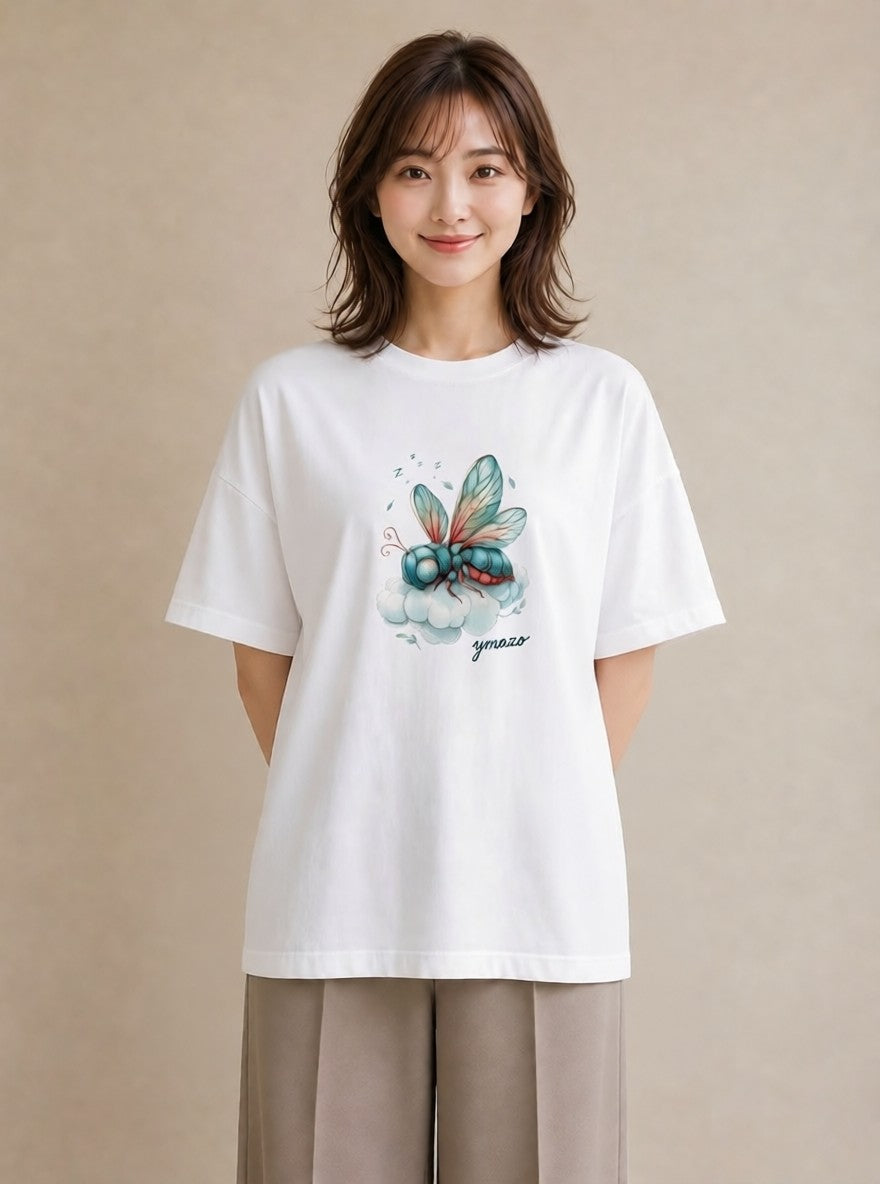 Tシャツ レディース とんぼ 昆虫 虫 イラスト カフェコーデ 旅行用 海 白T YMAZO