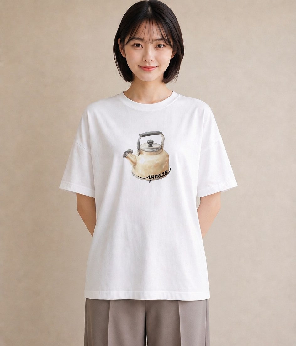 Tシャツ レディース 紅茶 食べ物 フード イラスト レトロ ラフ レイヤード 白T YMAZO