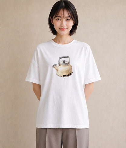 Tシャツ レディース 紅茶 食べ物 フード イラスト レトロ ラフ レイヤード 白T YMAZO