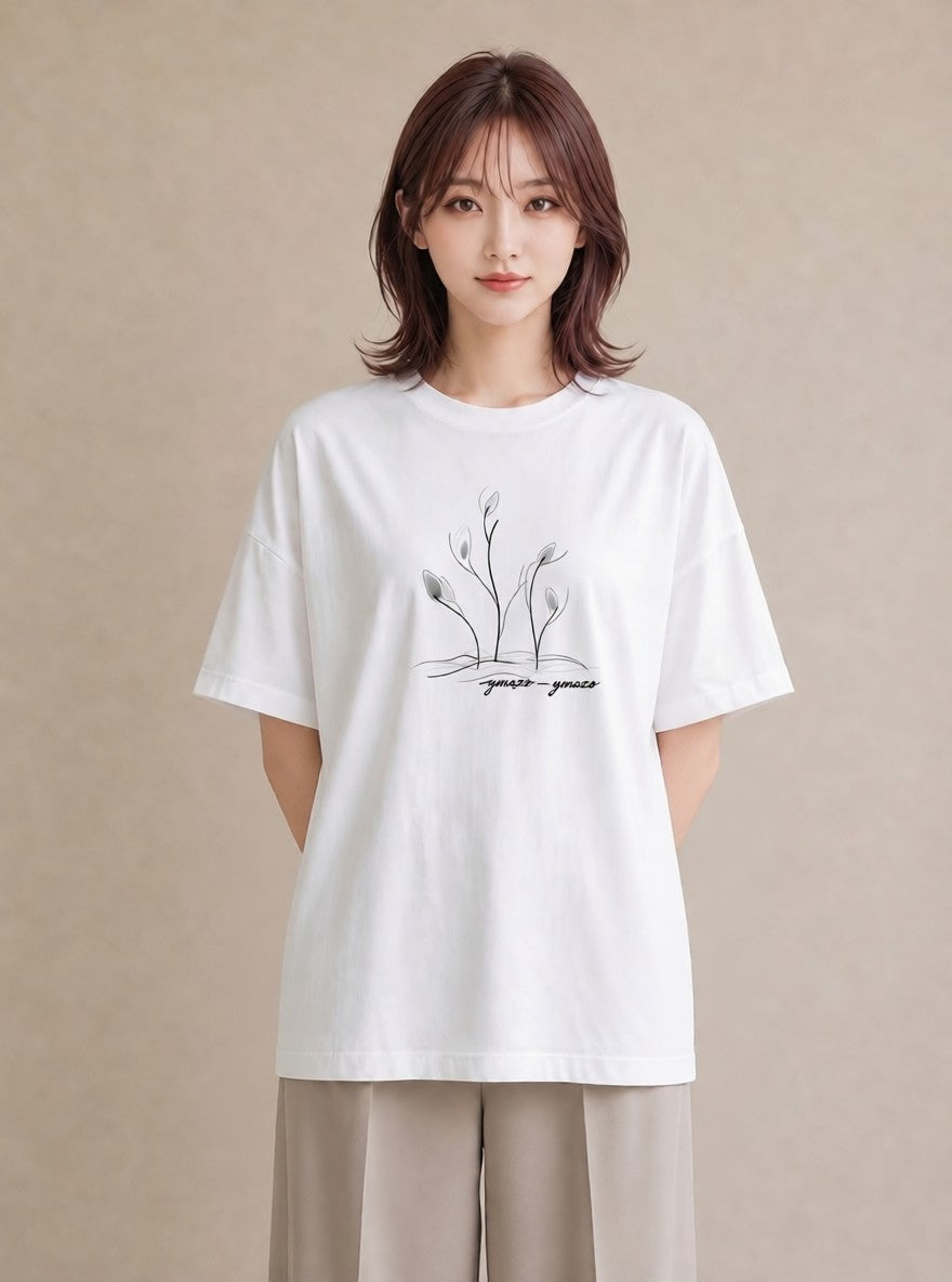 半袖Tシャツ レディース 観葉植物 ボタニカル 植物 イラスト ミニマル 自分用 ルームウェア 白T YMAZO