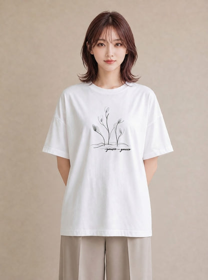 半袖Tシャツ レディース 観葉植物 ボタニカル 植物 イラスト ミニマル 自分用 ルームウェア 白T YMAZO