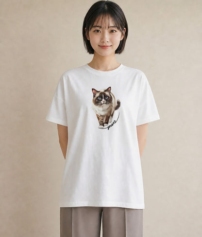 Tシャツ レディース ブリティッシュショートヘア 猫 ねこ イラスト 線画 親子 20代 白T YMAZO