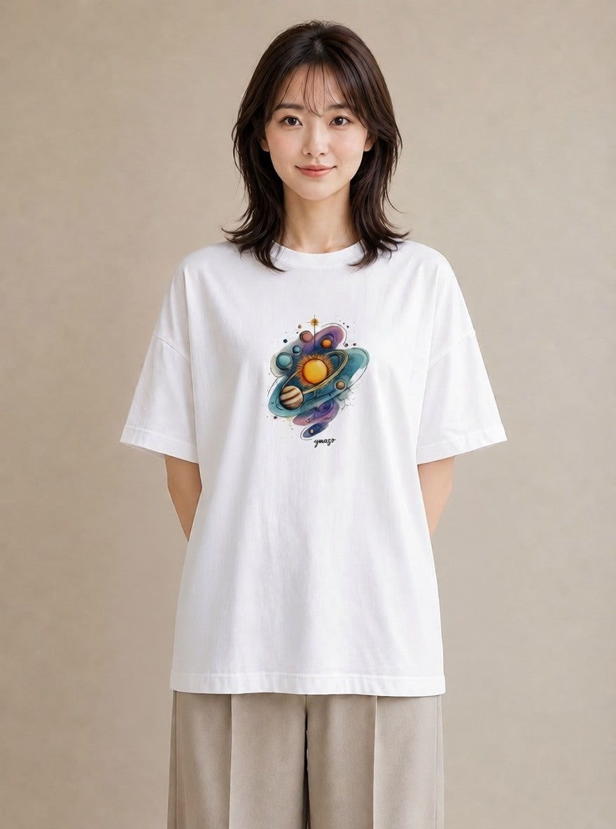 Tシャツ レディース 蟹座 星空 宇宙 イラスト 手描き風 休日 ペアコーデ 白T YMAZO