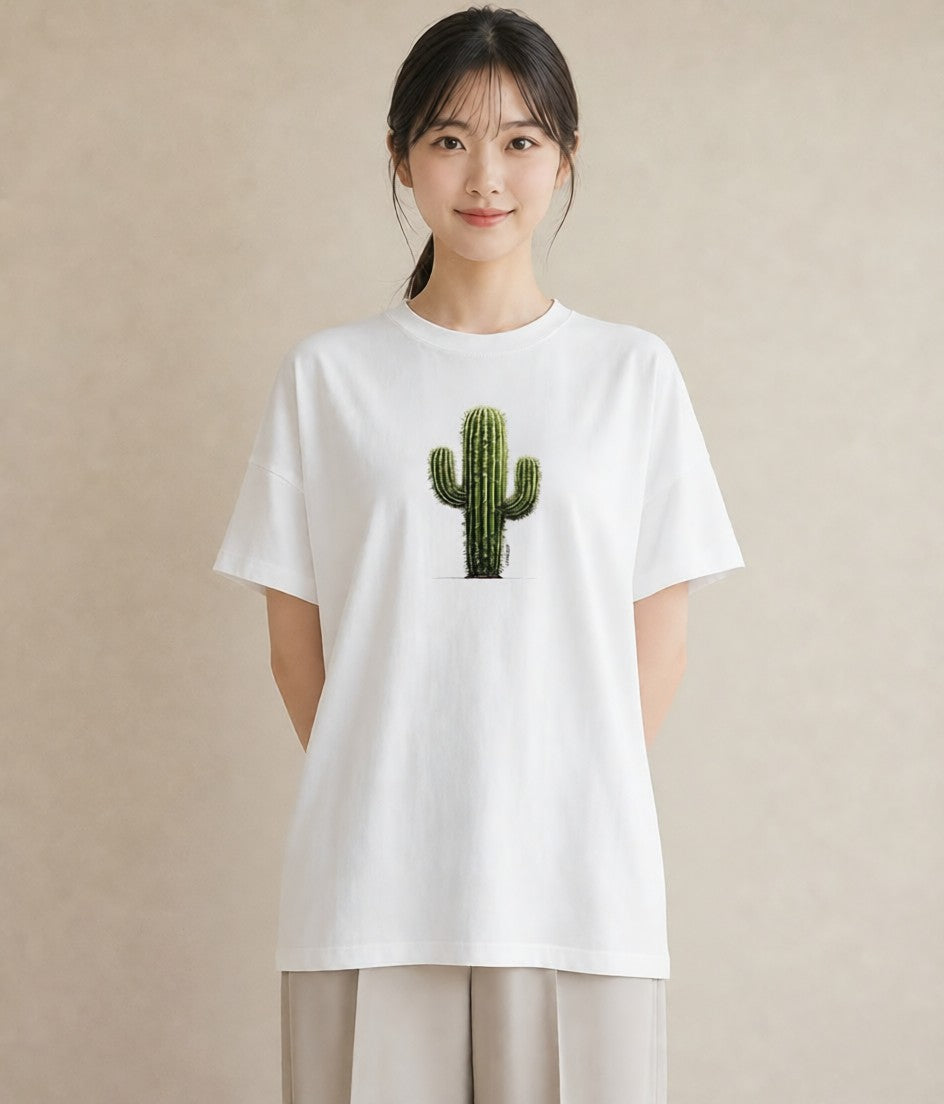 グラフィックTシャツ レディース サボテン 植物 ボタニカル イラスト 個性的 レイヤード 友達ギフト 白T YMAZO