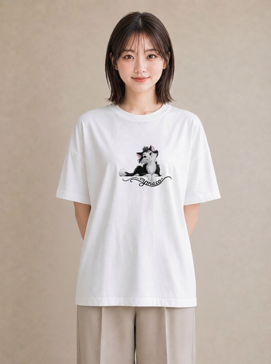 デザインTシャツ レディース 靴下猫 猫 ねこ イラスト きれいめカジュアル カフェ巡り 女子会 白T YMAZO