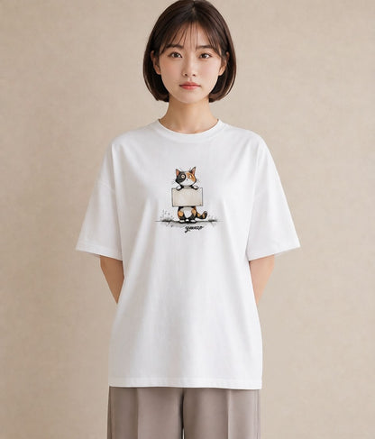 プリントTシャツ レディース 靴下猫 猫 ねこ イラスト きれいめ ホワイトデー 春服 白T YMAZO