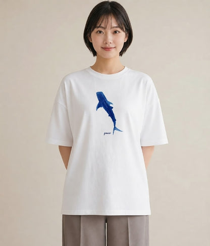 半袖Tシャツ レディース サメ 海の生き物 海 イラスト 20代 カジュアルコーデ 白T YMAZO