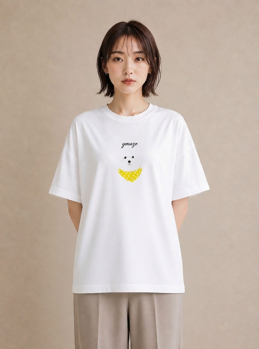 Tシャツ レディース ビションフリーゼ 犬 いぬ イラスト 淡色 秋コーデ おしゃれギフト 白T YMAZO