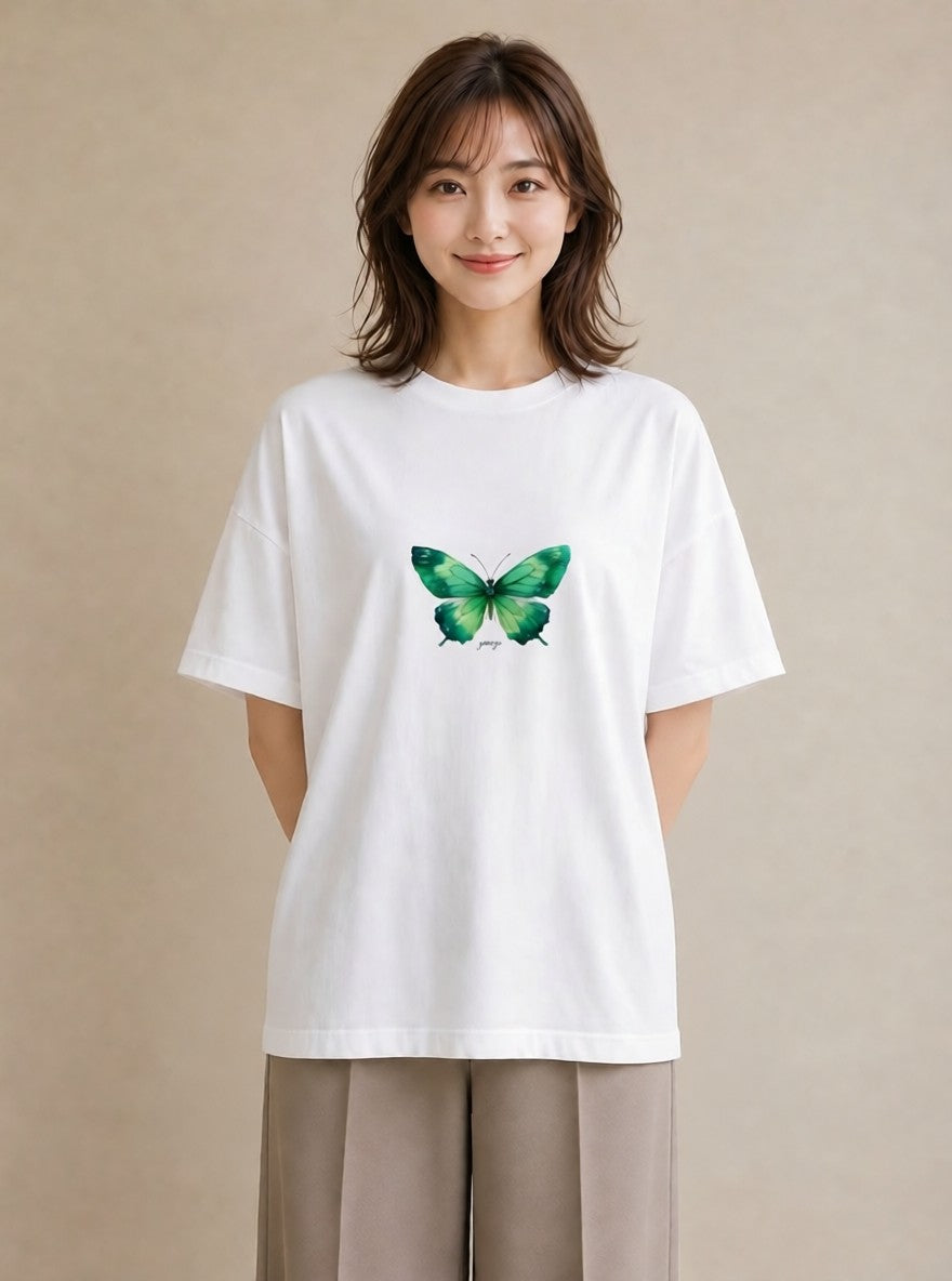 プリントTシャツ レディース ちょうちょ 蝶 バタフライ 昆虫 虫 イラスト ラフカジュアル 女性 旅行用 白T YMAZO