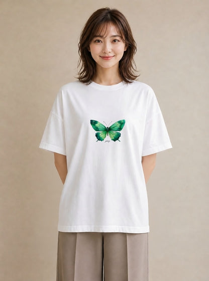 プリントTシャツ レディース ちょうちょ 蝶 バタフライ 昆虫 虫 イラスト ラフカジュアル 女性 旅行用 白T YMAZO