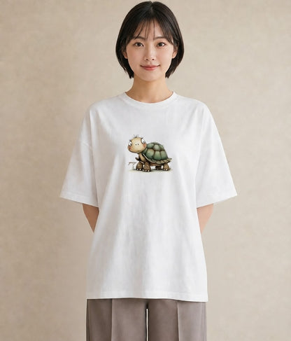 デザインTシャツ レディース ゼニガメ ペット 動物 イラスト ユニーク ラフ レイヤード 白T YMAZO
