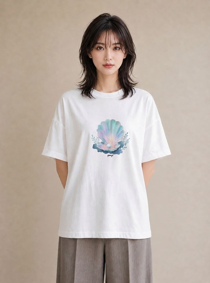 プリントTシャツ レディース 人魚 海の生き物 海 イラスト ポップ 20代 カジュアルコーデ 白T YMAZO