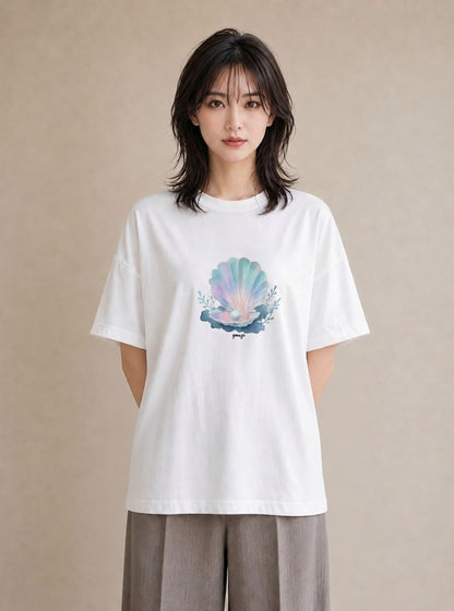 プリントTシャツ レディース 人魚 海の生き物 海 イラスト ポップ 20代 カジュアルコーデ 白T YMAZO