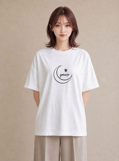 半袖Tシャツ レディース 月と星 星空 ムーン イラスト 韓国風 母娘コーデ 自分用 白T YMAZO