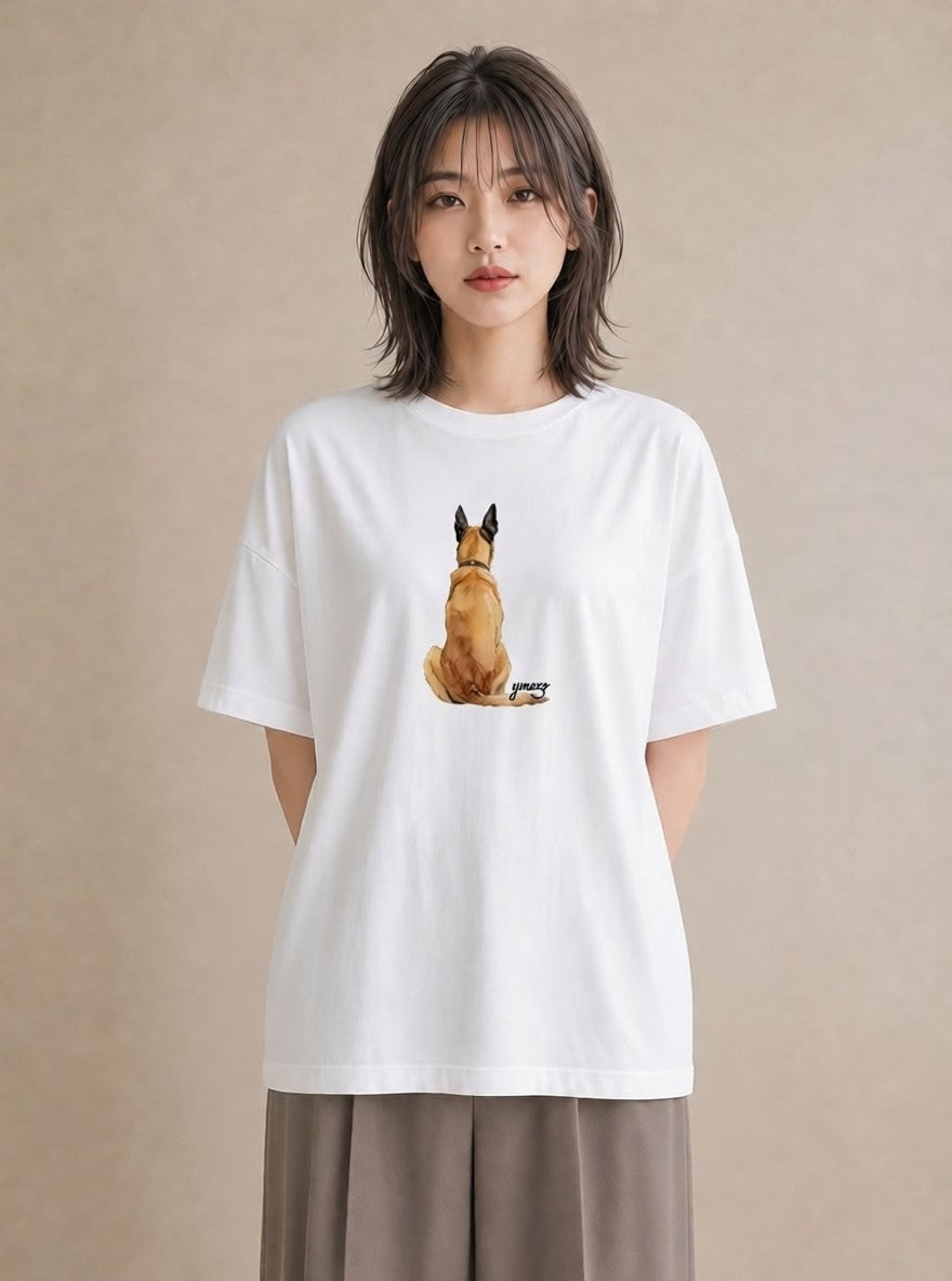 半袖Tシャツ レディース 犬好き 犬 いぬ イラスト きれいめ 散歩 お出かけ 白T YMAZO