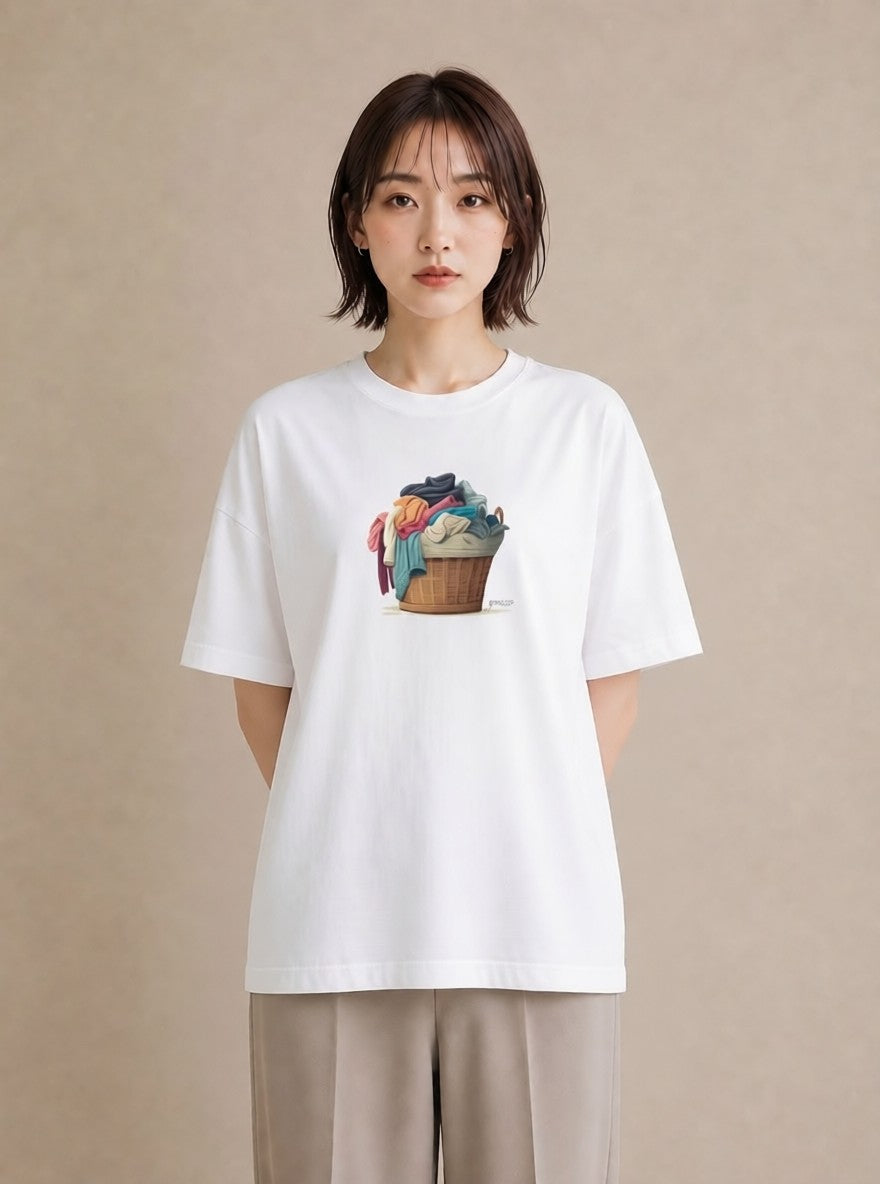 デザインTシャツ レディース 洗濯物 風 ナチュラル アンティーク イラスト ガーリー ペアコーデ 秋コーデ 白T YMAZO