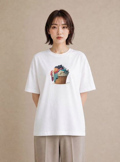 デザインTシャツ レディース 洗濯物 風 ナチュラル アンティーク イラスト ガーリー ペアコーデ 秋コーデ 白T YMAZO