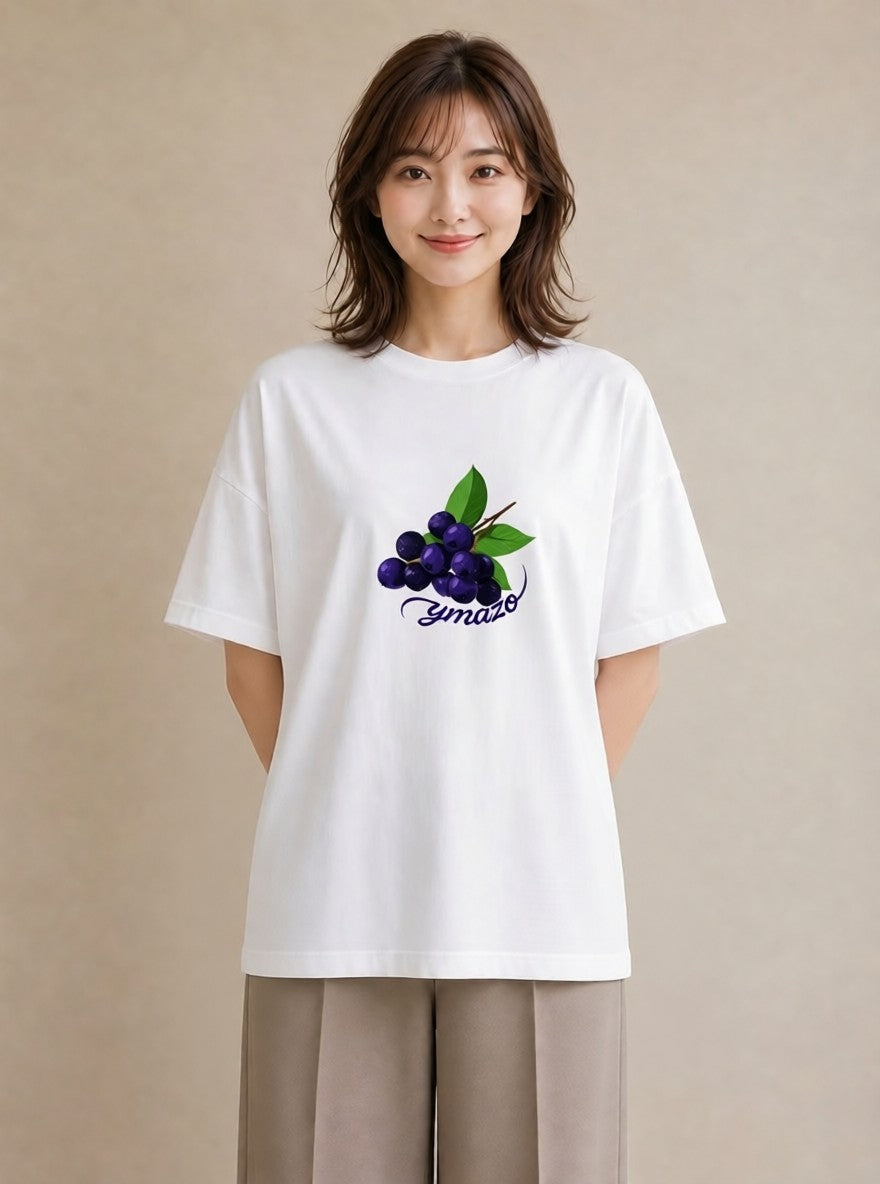 半袖Tシャツ レディース ブルーベリー 食べ物 フード イラスト シック お出かけ 普段着 白T YMAZO
