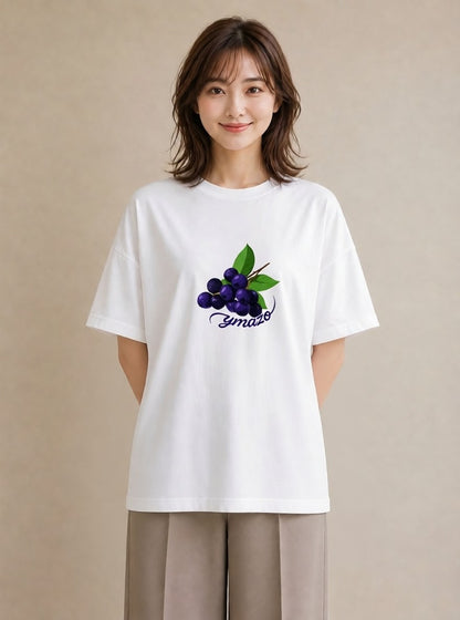 半袖Tシャツ レディース ブルーベリー 食べ物 フード イラスト シック お出かけ 普段着 白T YMAZO