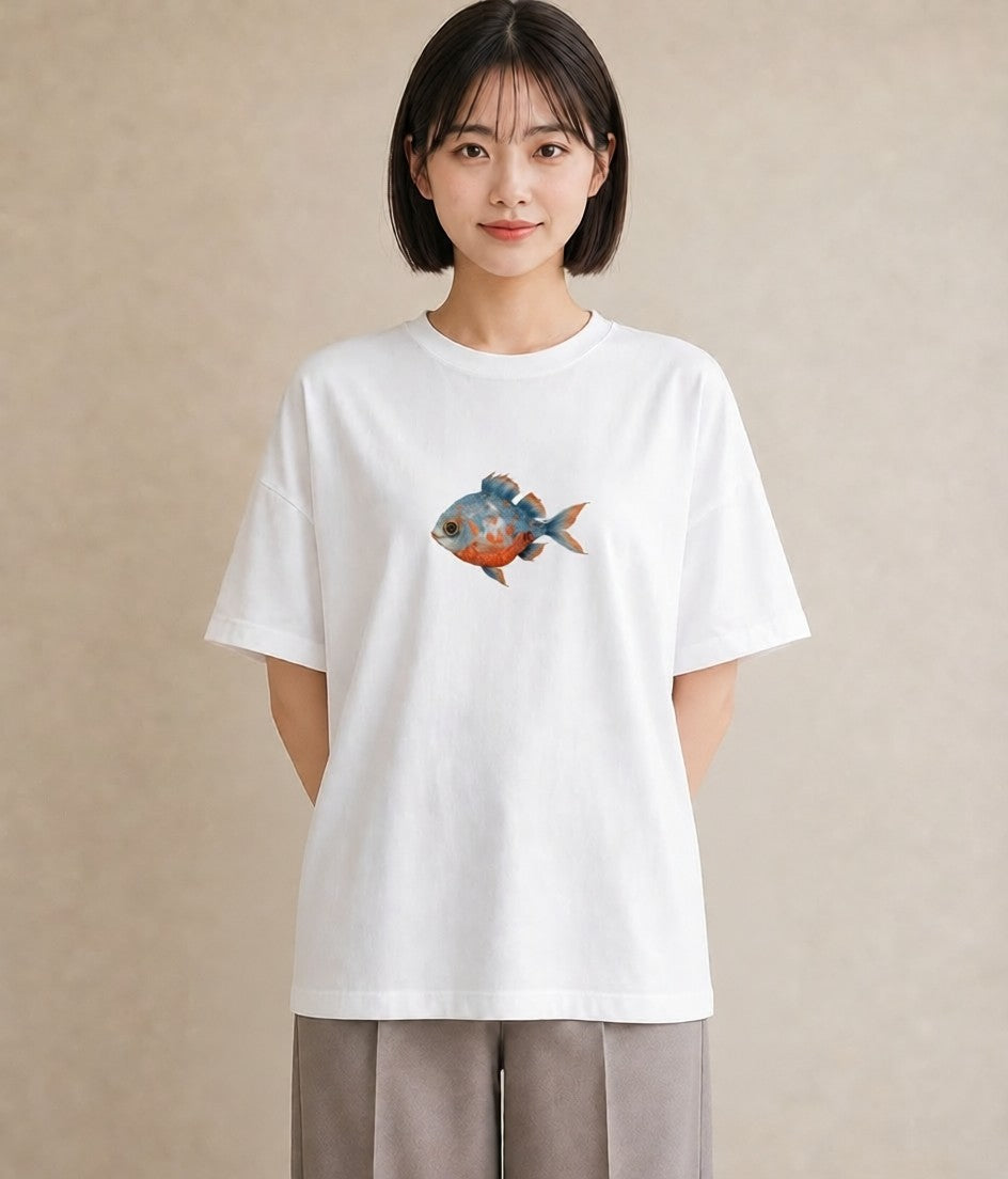 デザインTシャツ レディース 金魚 ペット 動物 イラスト 淡色 ギフト 母の日 白T YMAZO