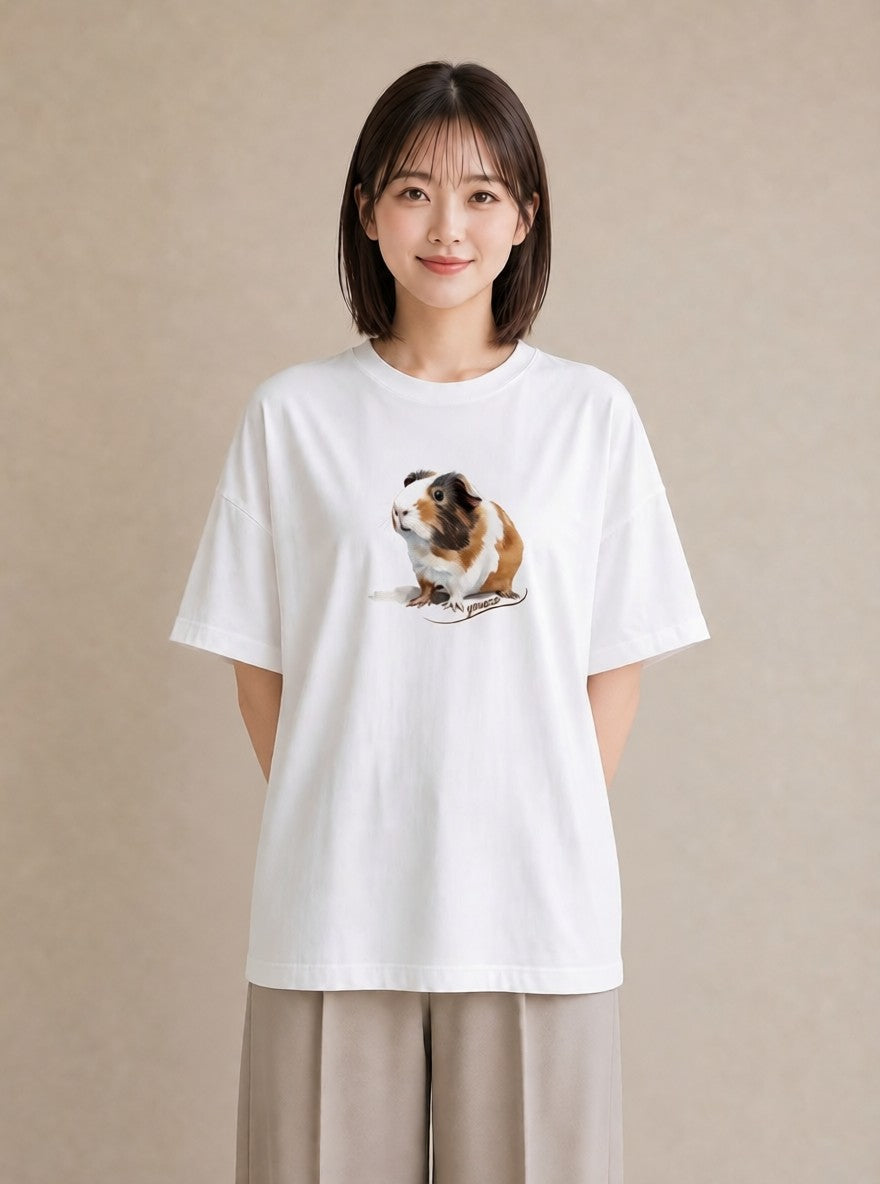 Tシャツ レディース ゴールデンハムスター ペット 動物 イラスト 線画 ルームウェア ギフト 白T YMAZO