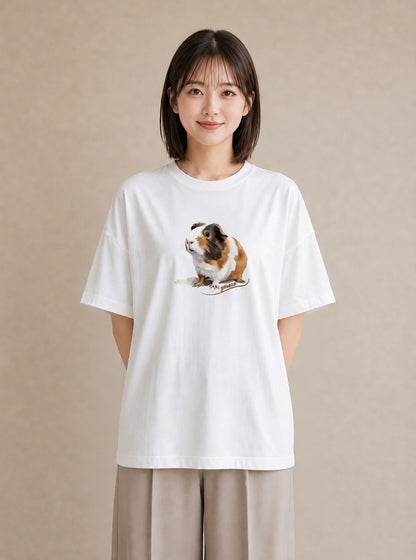 Tシャツ レディース ゴールデンハムスター ペット 動物 イラスト 線画 ルームウェア ギフト 白T YMAZO