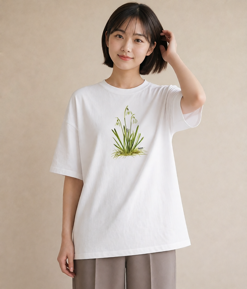 半袖Tシャツ レディース すずらん 花 花柄 イラスト ユニーク 社会人 女性 白T YMAZO