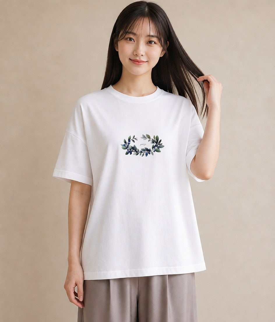 半袖Tシャツ レディース ブルーベリー 食べ物 フード イラスト 休日コーデ 普段着 週末コーデ 白T YMAZO