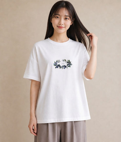 半袖Tシャツ レディース ブルーベリー 食べ物 フード イラスト 休日コーデ 普段着 週末コーデ 白T YMAZO