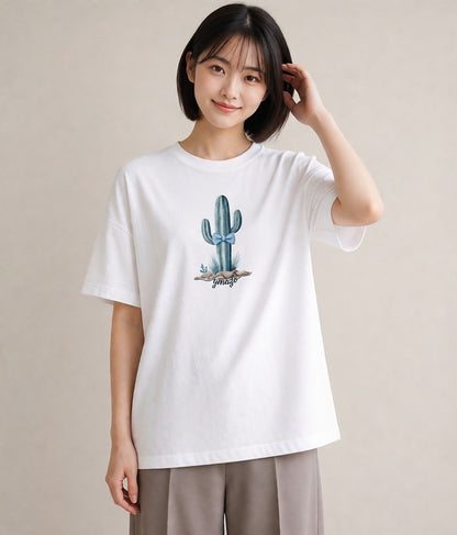 グラフィックTシャツ レディース サボテン 植物 ボタニカル イラスト アート風 秋コーデ おしゃれギフト 白T YMAZO