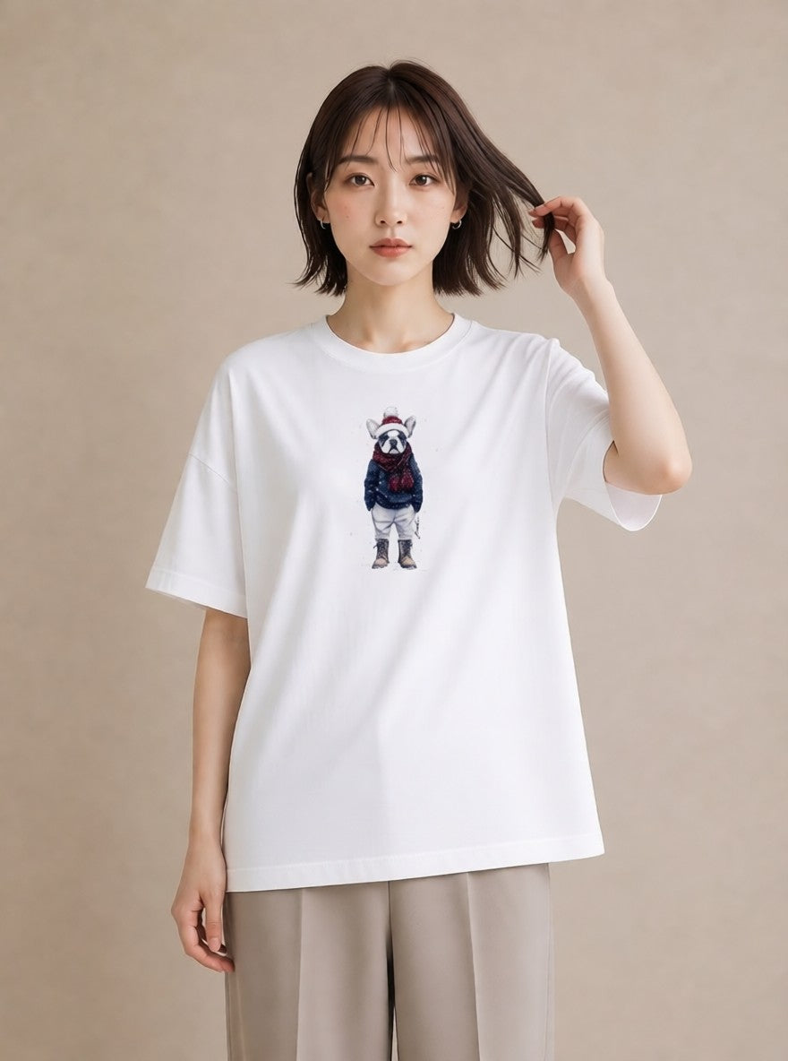 グラフィックTシャツ レディース フレンチブルドッグ フレブル 犬 いぬ イラスト ミニマル 散歩 お出かけ 白T YMAZO