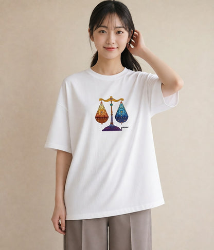 デザインTシャツ レディース 天秤座 星空 宇宙 イラスト 上品 週末コーデ 敬老の日 白T YMAZO