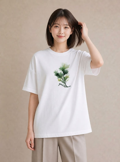 半袖Tシャツ レディース 芝生 植物 ボタニカル イラスト 普段使い カフェ巡り 女子会 白T YMAZO