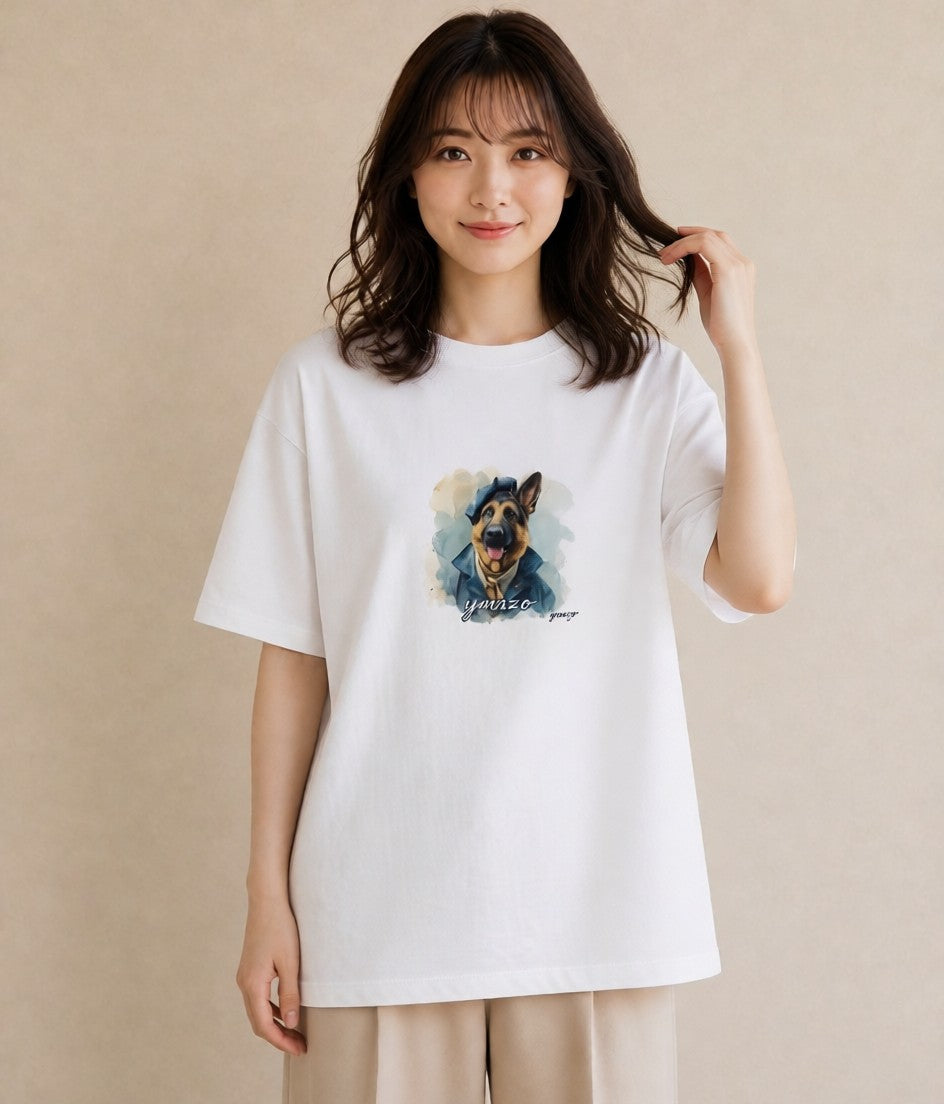 デザインTシャツ レディース ジャーマンシェパード 犬 いぬ イラスト カフェコーデ 週末コーデ 敬老の日 白T YMAZO