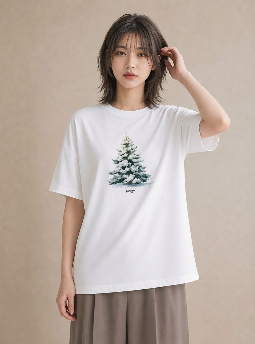 Tシャツ レディース 雪 星空 宇宙 イラスト 個性的 デイリーウェア 休日 白T YMAZO