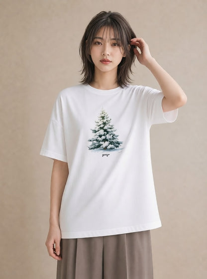 Tシャツ レディース 雪 星空 宇宙 イラスト 個性的 デイリーウェア 休日 白T YMAZO